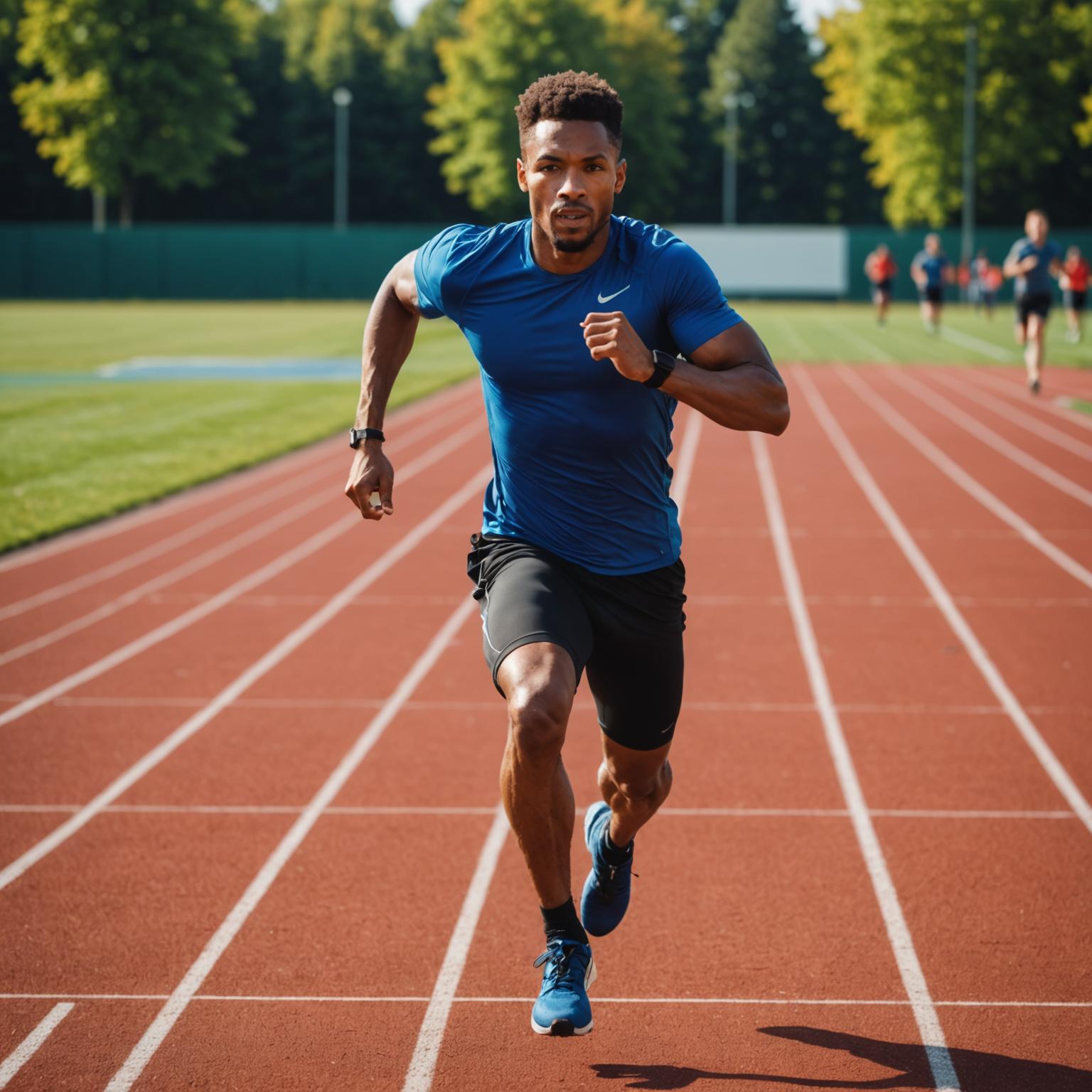Runner sprinting on an outdoor track during HIIT session